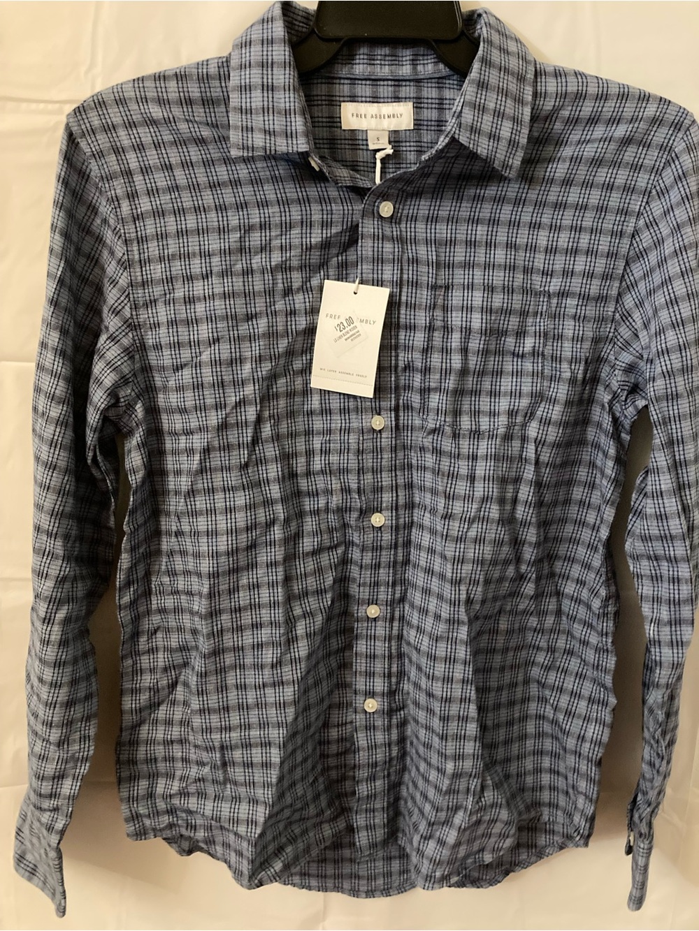 Free Assembly Blue Plaid Long-Sleeve Button-Down Shirt
